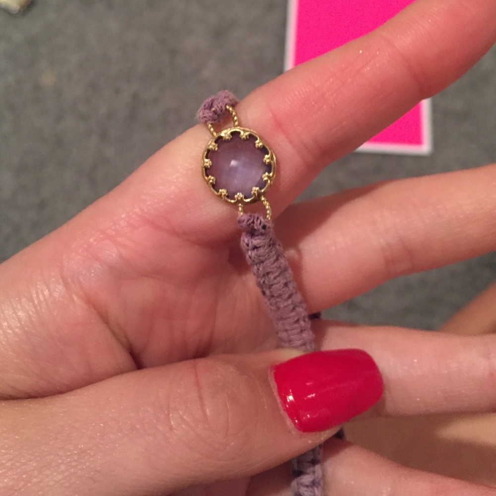Boho Purple Woven Adjustable Bracelet with Faceted Crystal Charm